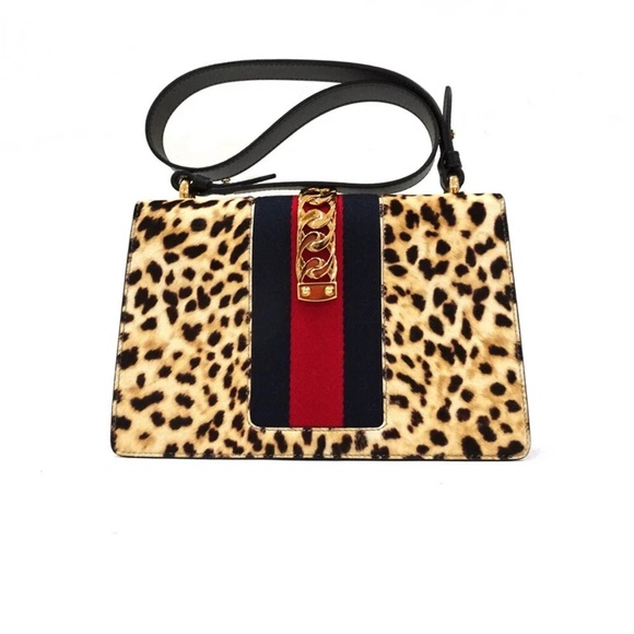 💯% Auth GUCCI Leather Bag - Sylvie Calf Hair Harako Leopard Print Shoulder Bag - Picture 17 of 17